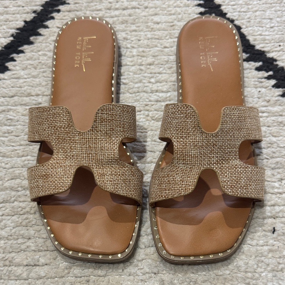Nicole miller hope sandal Tan Woven Slide Sandals Women’s 9